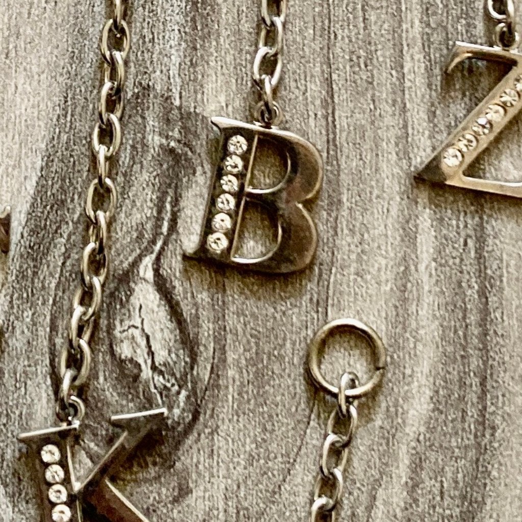 Nwt Silver-Colored (B), Rhinestone Studded Initial Bag Charm